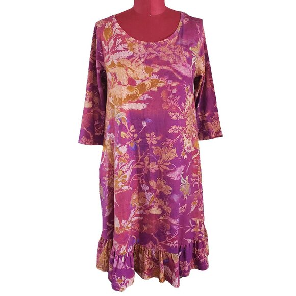 Peruvian Connection Wild Orchid T Shirt Dress Pink Floral Pockets Small - Picture 1 of 8